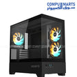 GIGABYTE C201 PANORAMIC case showing the black and white finish, steel chassis parts, and glass exterior framing panels available at Compumarts