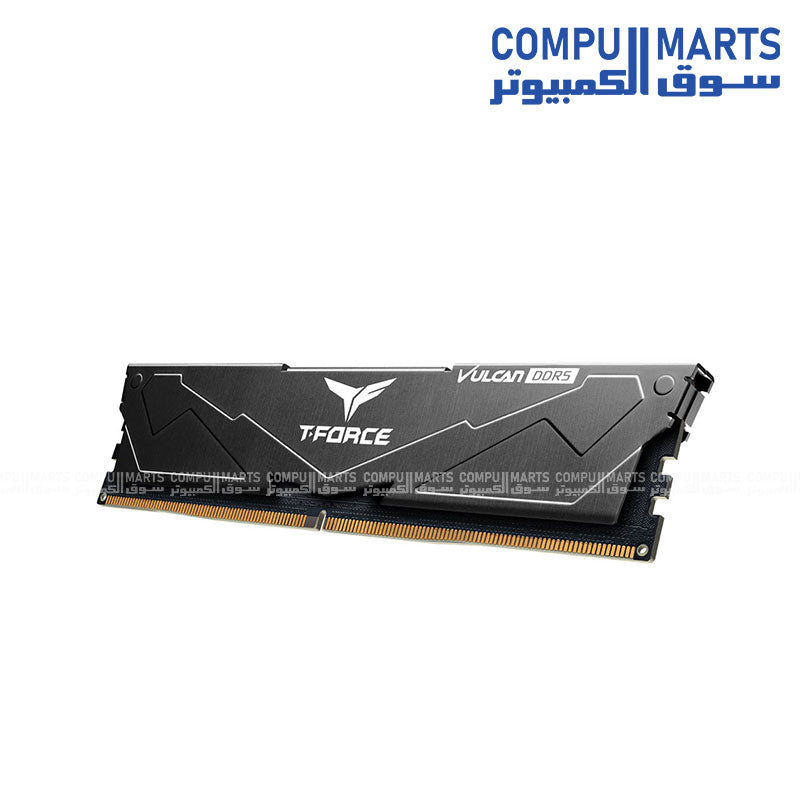 T-FORCE VULCAN 16GB DDR5 UDIMM memory featuring 6000MHz speed, CL38 timing, and aluminum heatspreader