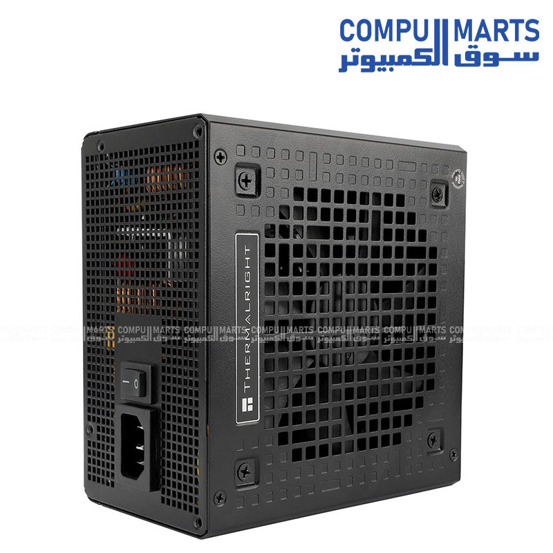Close-up view of the Compumarts TG-750S 750W Gold PSU stack, clearly showing the honeycomb fan grills, the 'C' logo, and the detailed specifications label on each unit.
