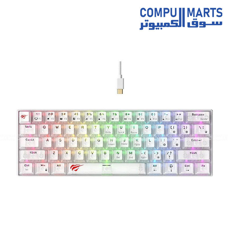 HAVIT KB903L compact 60% mechanical gaming keyboard featuring vibrant RGB backlighting and durable 61-key layout