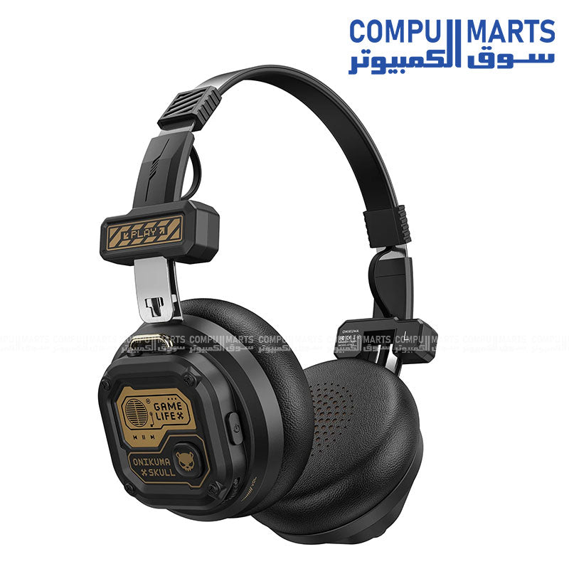 ONIKUMA GT803 wireless gaming headphones in black highlighting the Type-C USB charging port and dual-mode connectivity options for Compumarts customers in Egypt