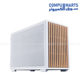 Lian Li DAN B4 Wood Micro Tower Gaming Case angled view showcasing steel and wood materials