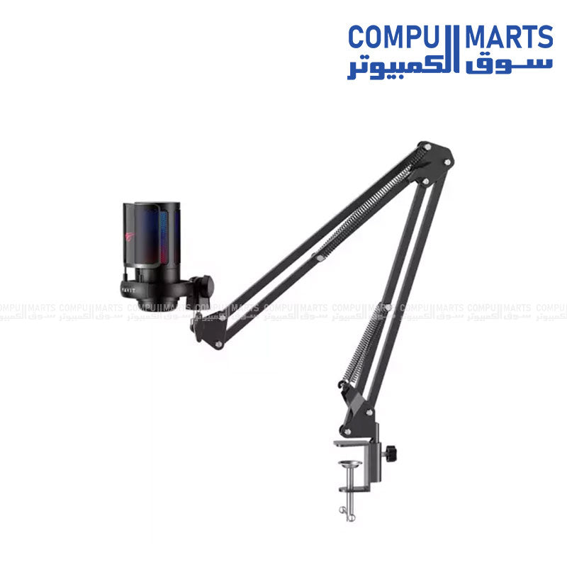 Havit GK50 RGB Pro Live Recording Microphone featuring integrated RGB lighting illuminated on a desk setup available at Compumarts Egypt