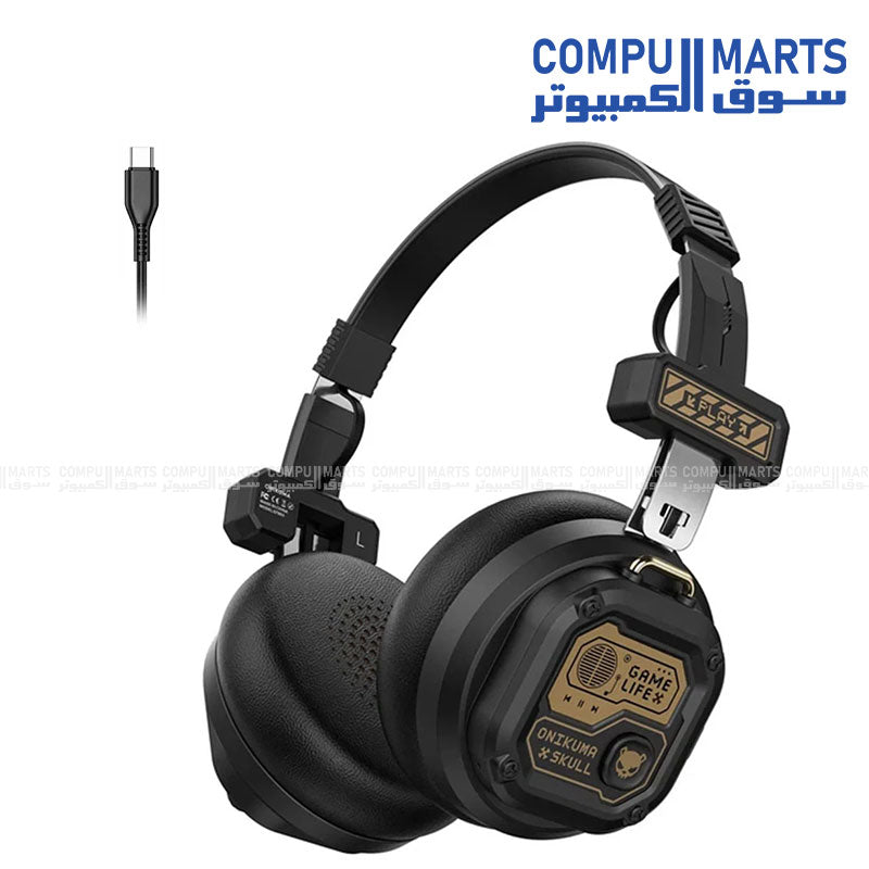 ONIKUMA GT803 Ultra-Light Foldable Bluetooth Gaming Headset Black model showing its foldable design and type-c usb charging interface available at Compumarts Egypt