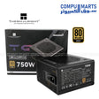 A vertical stack of three identical Compumarts TG-750S 750W 80 PLUS GOLD power supply units with fixed cables, centered on a warehouse floor with blurred shelving in the background.