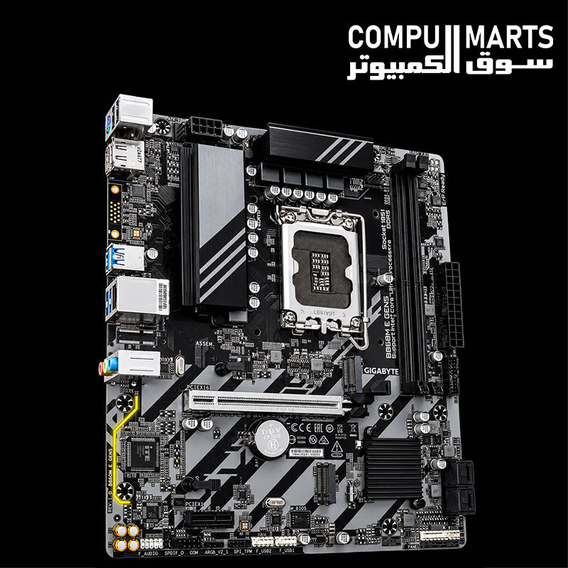 GIGABYTE B860M E GEN5 motherboard with PCIe 5.0 x16 slot and two M.2 connectors