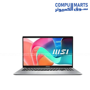 MSI Modern 15 F1MG laptop with Intel Core 5 120U, Intel Graphics, 15.6-inch FHD IPS display.