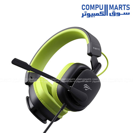 Havit H2048U Wired Gaming Headset with boom microphone in black and green