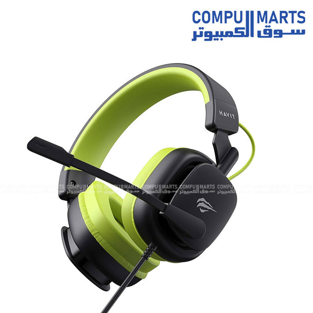 Havit H2048U Wired Gaming Headset with boom microphone in black and green