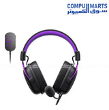 Havit H2002C+U 7.1 Surround Wired Gaming Headset with 53mm drivers, boom microphone, black and purple
