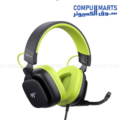 Havit H2048U gaming headset with black and green color combination and wired connection