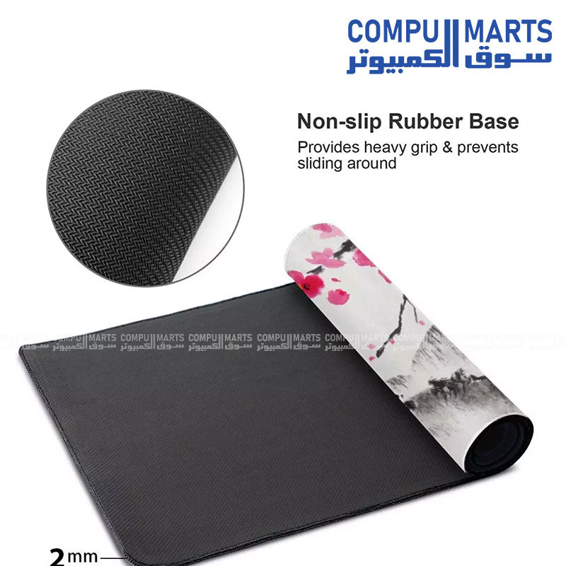 Pink Cherry Blossom Gaming Mouse Pad 70x30cm 3mm Thick with Non-Slip Rubber Base and Stitched Edges
