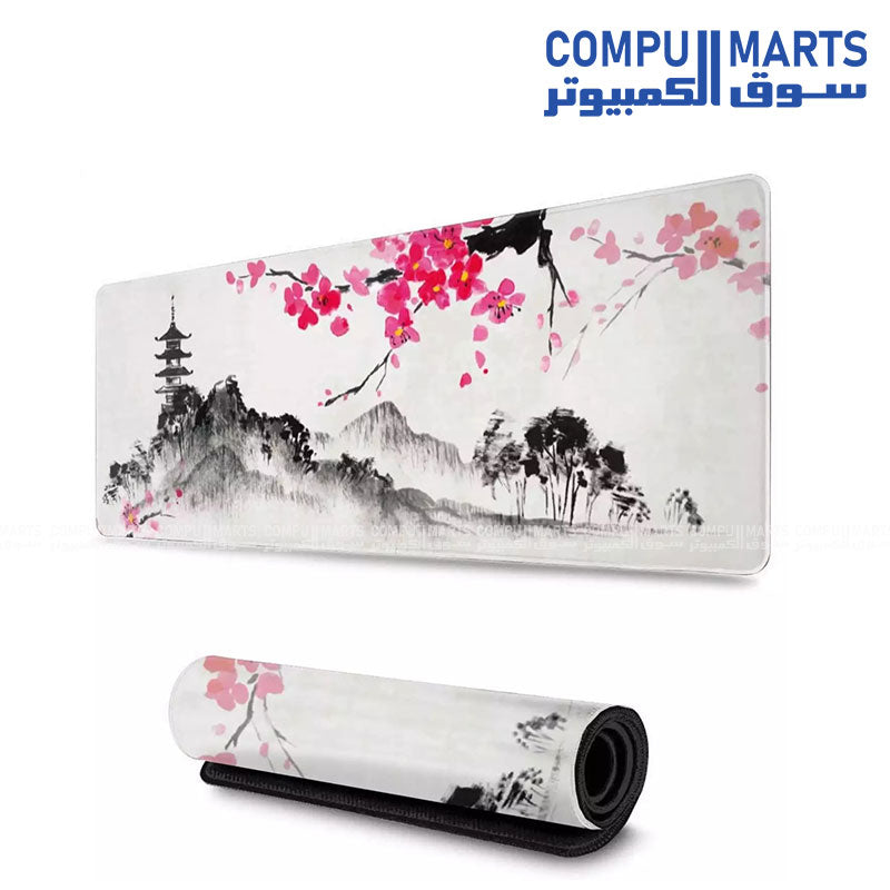 Pink Cherry Blossom Gaming Mouse Pad 70x30cm 3mm Thick with Non-Slip Rubber Base and Stitched Edges