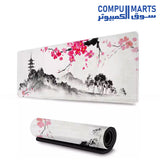 Pink Cherry Blossom Gaming Mouse Pad 70x30cm 3mm Thick with Non-Slip Rubber Base and Stitched Edges