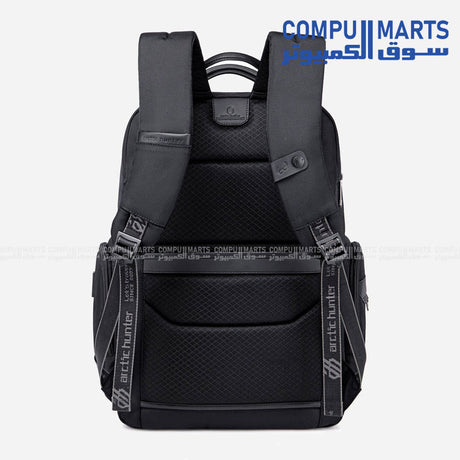 Black laptop backpack with USB port and laptop compartment
