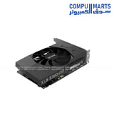 NVIDIA Ampere graphics card with 2304 CUDA Cores, three DisplayPort 1.4a outputs, one HDMI 2.1 output supporting 4K 120Hz HDR, and support for up to four displays.