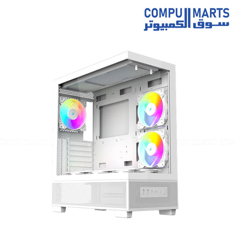Jupitor II White TG E-ATX PC Case with 6PCS ARGB fans, control hub, remote control, tempered glass front panel, 750W 80 Plus Bronze fixed cable PSU, PCIE 5.0 and TYPE C