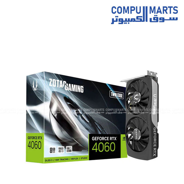 ZOTAC GAMING GeForce RTX 4060 TWIN EDGE 8GB GDDR6 graphics card with PCI Express 4.0 x8, 3072 CUDA Cores and Boost Clock 2460 MHz available in Egypt