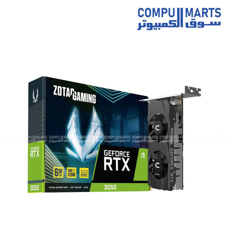 ZOTAC GAMING GeForce RTX 3050 6GB GDDR6 LP graphics card with NVIDIA GeForce RTX 3050 GPU, PCIe 4.0 x16 interface, dual fan cooling, HDMI 2.1 and DisplayPort 1.4a available in Egypt