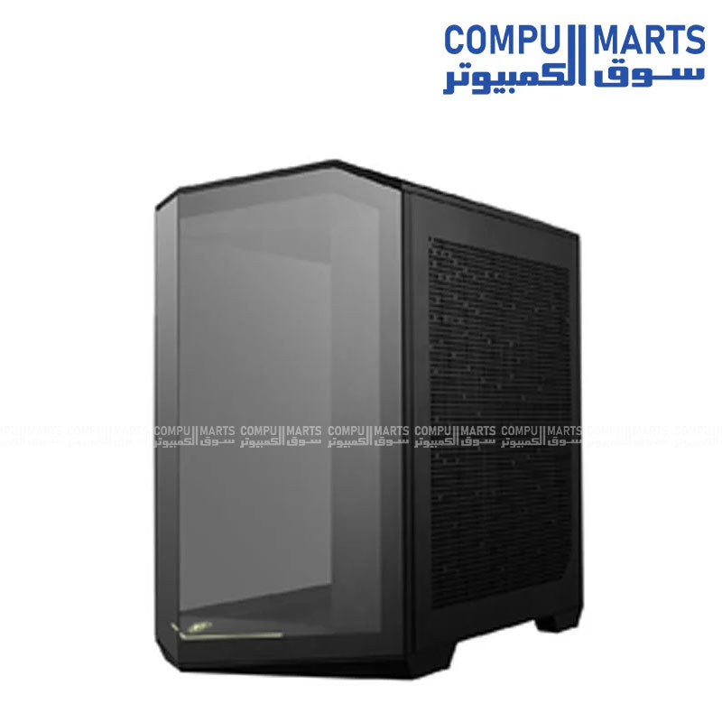 Mid tower chassis with USB 20Gbps Type-C, multiple storage mounting options, panoramic display, and Compumarts online availability