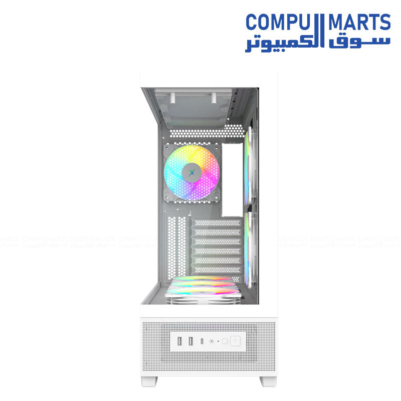 Featuring 120mm x 9 fan support, 400 mm VGA length limitation and 170 mm PSU length limitation in a white PC case configuration