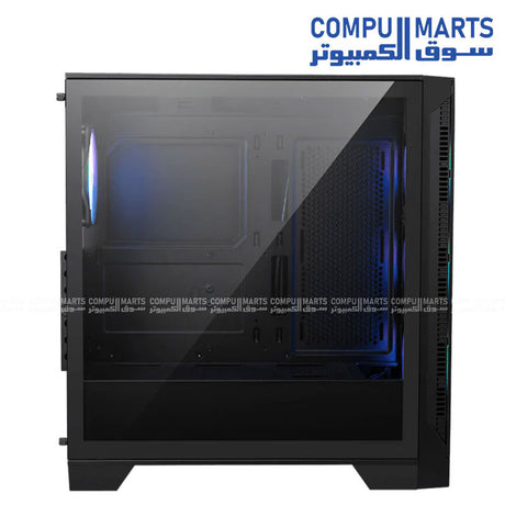 MSI mid-tower PC chassis with seven expansion slots, support for CPU coolers up to 160mm, ATX power supplies up to 200mm, and a 1-to-6 ARGB LED control board available from Compumarts.