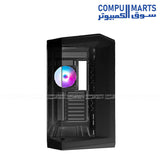 Premium Mid Tower PC case featuring four pre-installed 120mm ARGB fans, multiple radiator mounting support, and Compumarts availability
