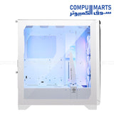 MPG GUNGNIR 300R AIRFLOW White PC case supporting E-ATX, ATX, M-ATX, and ITX motherboards for gaming PC builds in Egypt.