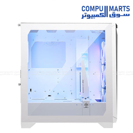 MPG GUNGNIR 300R AIRFLOW White PC case supporting E-ATX, ATX, M-ATX, and ITX motherboards for gaming PC builds in Egypt.