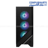 MAG Forge 321R Airflow computer case featuring three front ARGB fans, one rear ARGB fan, GPU clearance up to 390 mm, CPU cooler clearance up to 160 mm, and 3mm tempered glass side panel.