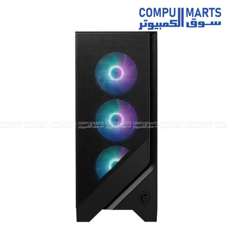 MAG Forge 321R Airflow computer case featuring three front ARGB fans, one rear ARGB fan, GPU clearance up to 390 mm, CPU cooler clearance up to 160 mm, and 3mm tempered glass side panel.