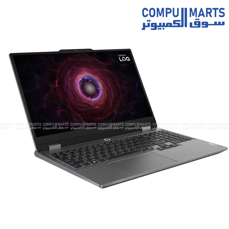 Lenovo LOQ 15ARP9 laptop featuring NVIDIA GeForce RTX 4070 8GB GDDR6 graphics, 24GB DDR5 memory, and 15.6-inch FHD IPS 144Hz display for gaming laptop Egypt searches