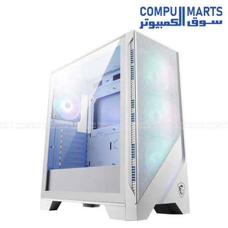 MSI MAG Forge 320R Airflow PC case featuring support for ATX, Micro-ATX and Mini-ITX motherboards, front and top radiator compatibility up to 360mm, and optimized airflow for gaming PC builds in Egypt.