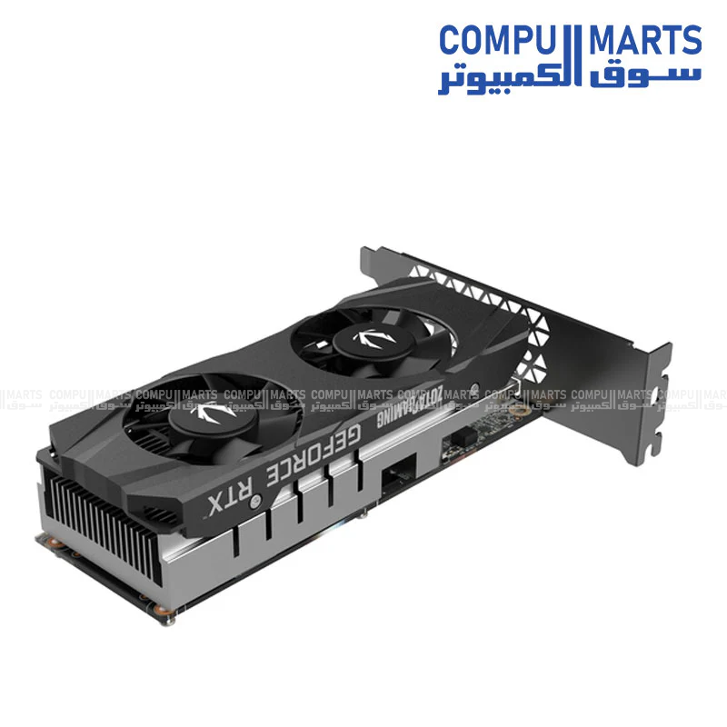 NVIDIA GeForce RTX 3050 graphics card from ZOTAC with 6GB GDDR6 memory, PCIe 4.0 x16 interface, 130W power requirement, and 8-pin power connector