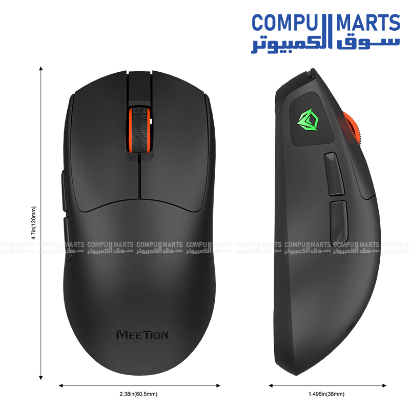 Meetion GW12 wireless mouse with Wired+2.4G+ Bluetooth connectivity and 800-12800 DPI