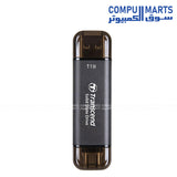 Transcend ESD310C 1TB External SSD with USB 10Gbps transfer rate, 1050MB/s read speed, and USB 3.0 Type-A and Type-C connectivity available in Egypt