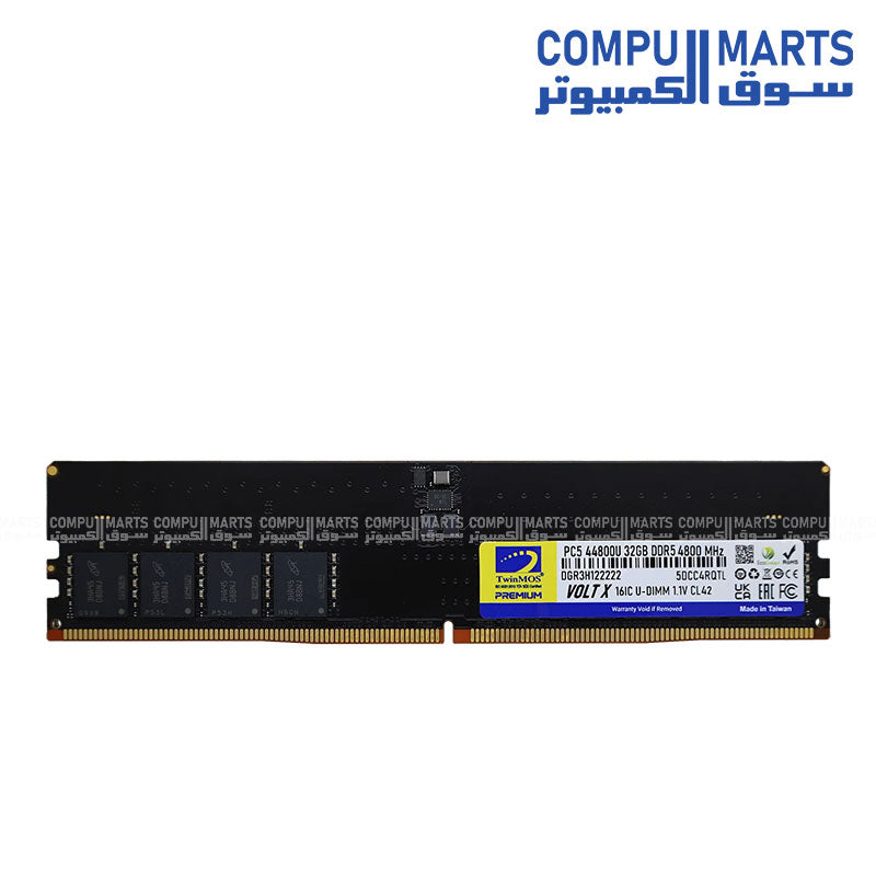 TwinMOS VOLTX 16GB DDR5 U-DIMM memory module with 288-pin form factor for desktop gaming PCs available in Egypt through Compumarts
