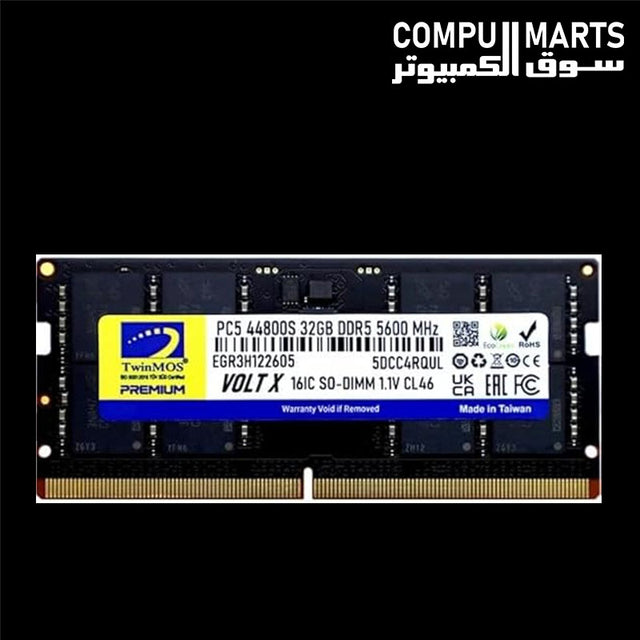 TwinMOS VOLTX TMD532GB5600S46 32GB DDR5 5600MHz CL46 SO-DIMM laptop RAM