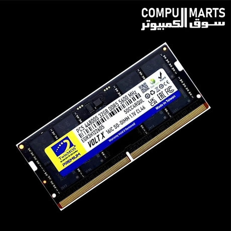 TwinMOS 32GB DDR5 laptop memory module with 5600 MHz memory speed and SO-DIMM form factor