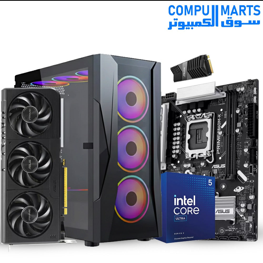 ULTRA Prime Flex Intel – Gaming PC Bundle – ASUS Prime B860M-K – Intel Core Ultra 5 225F – 16GB DDR5 – Lexar LNM800 512GB NVMe 7500MB/s – White ARGB Case + 700W PSU – Multiple RTX GPU Options