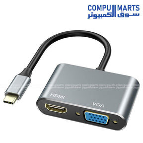 USB C to HDMI VGA Adapter – Type-C Converter with 4K HDMI & 1080P VGA Output – Compatible with Laptops, Tablets & Smartphones