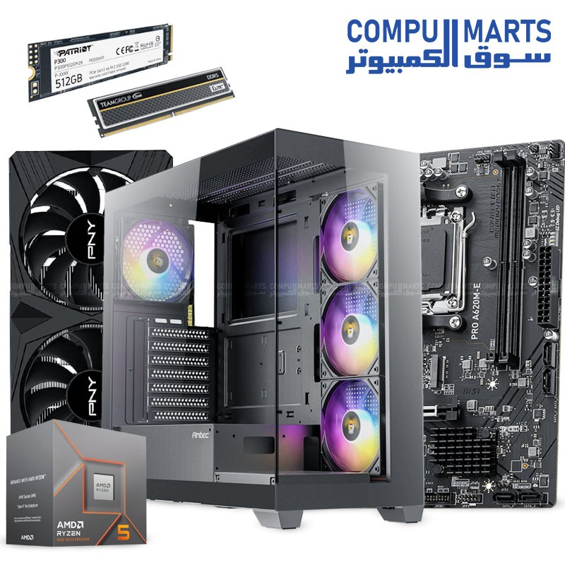 AMD RYZEN 5 8400F BOX & PNY RTX 4060 8GB VERTO MSI PRO A620M-E-RAM TEAM ELITE PLUS 16GB 6000MHZ PATRIOT P300 512GB M.2 NVME - CASE ANTEC CX300 + PSU 650W BUNDLE