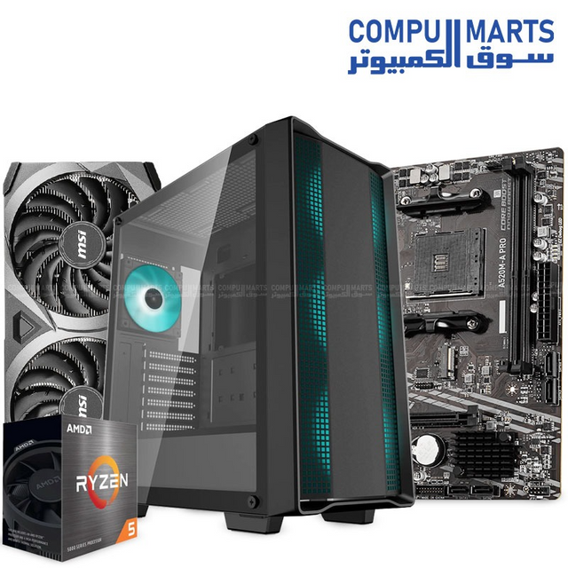 Ryzen 5 4500 + MSI GeForce RTX 3060 12GB VENTUS Bundle – 16GB DDR4 3200MHz RAM + 240GB SSD + A520M Motherboard + 600W PSU + Xander Case – Budget Gaming PC Build – Egypt

