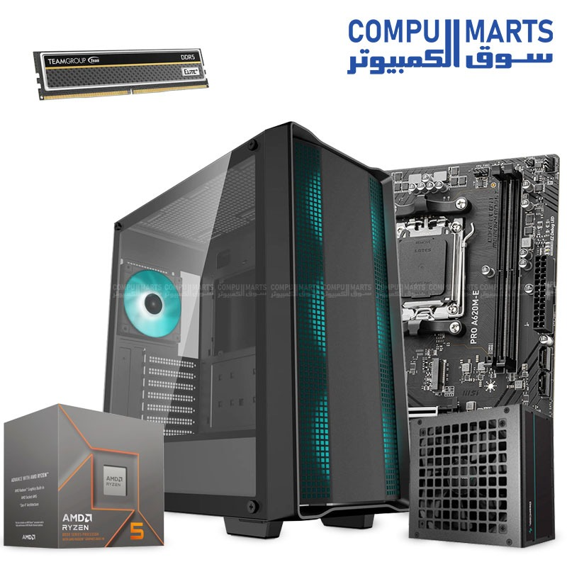 RYZEN 5  8500G-MSI A620M-E - SSD NVME 256GB DEEPCOOL CC560 CASE TEMPERED GLASS - PSU PF650W 80 RAM TEAM ELITE PLUS 16GB 6000MHZ-BUNDLE