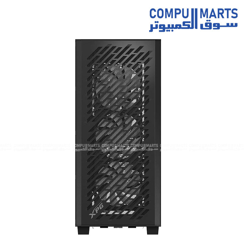 XPG Valor Air Pro mid tower gaming PC case with tempered glass panel and four ARGB cooling fans