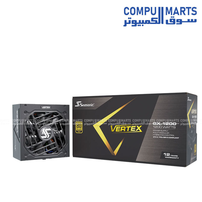 Seasonic Vertex GX-1200 1200W ATX 3.1 80 Plus Gold Fully Modular Hybrid Fan Power Supply OPP,OVP,UVP,OCP,OTP,SCP & Cybenetics Noise Level A- & Digital Hybrid Fan Control & ATX3.1 600W & Warranty 12 Years