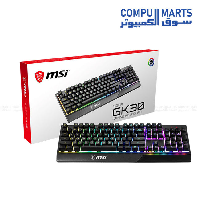 MSI Vigor GK30 keyboard with Gaming Base support and RGB lighting