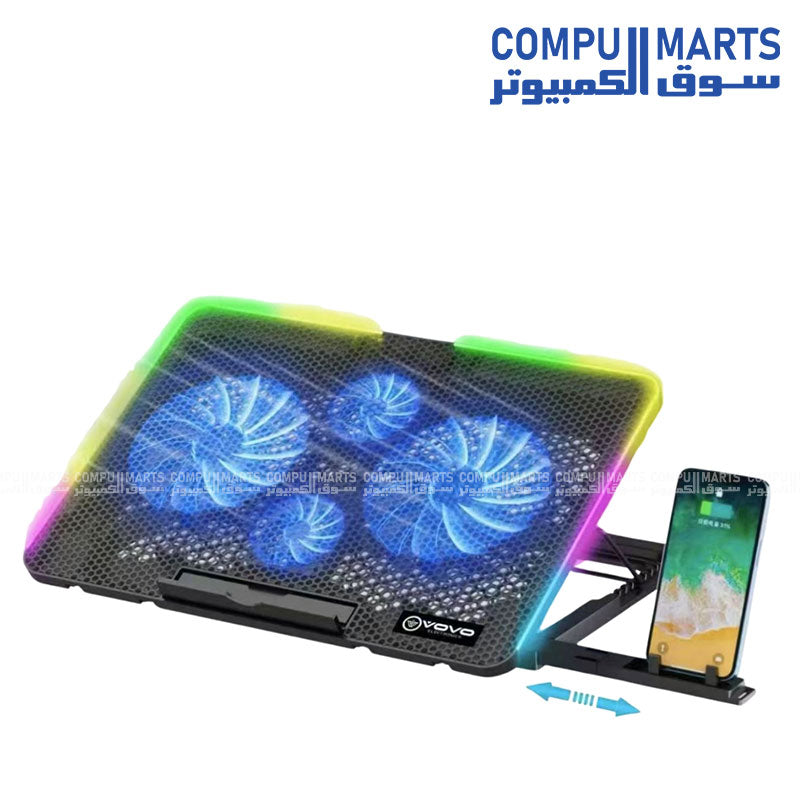 VOVO V-06 laptop cooling pad with adjustable fan speed control and 7 height adjustable ergonomic stand