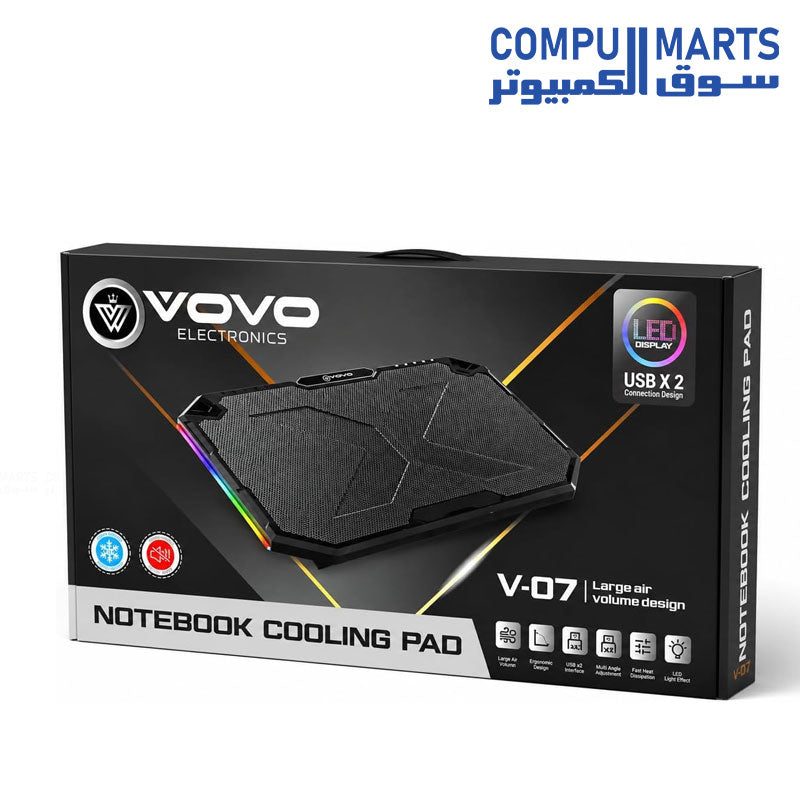 VOVO V-07 Laptop Cooling Pad with 5 x 90mm Fans RGB Side Lights and Dual USB