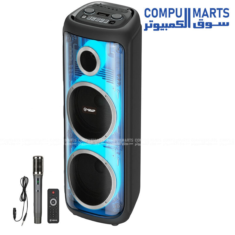 VOVO V-1160 Double 10-Inch Party Speaker with 100W output and dual 10-inch woofer with tweeter